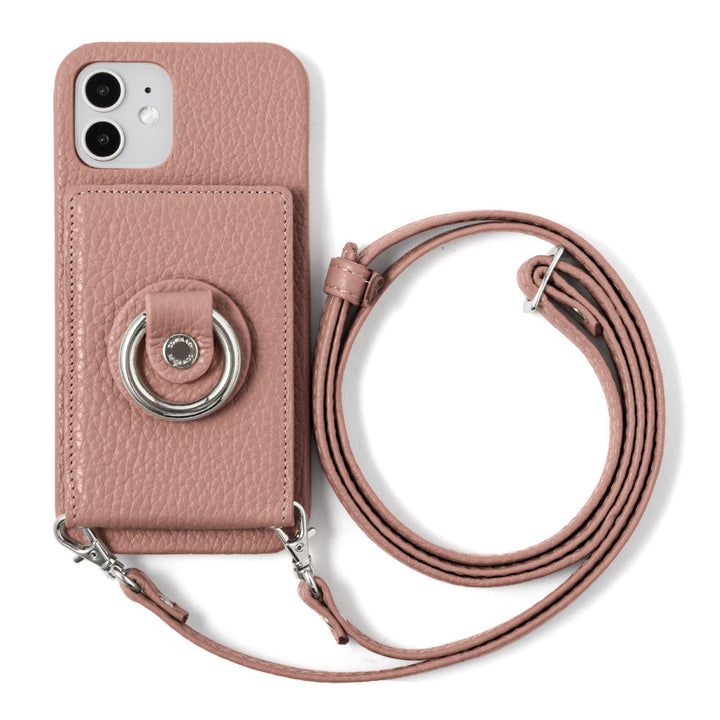 Genuine leather 32 colors Italian shrink leather with mirror & smartphone ring & shoulder strap attached back case for iPhone series