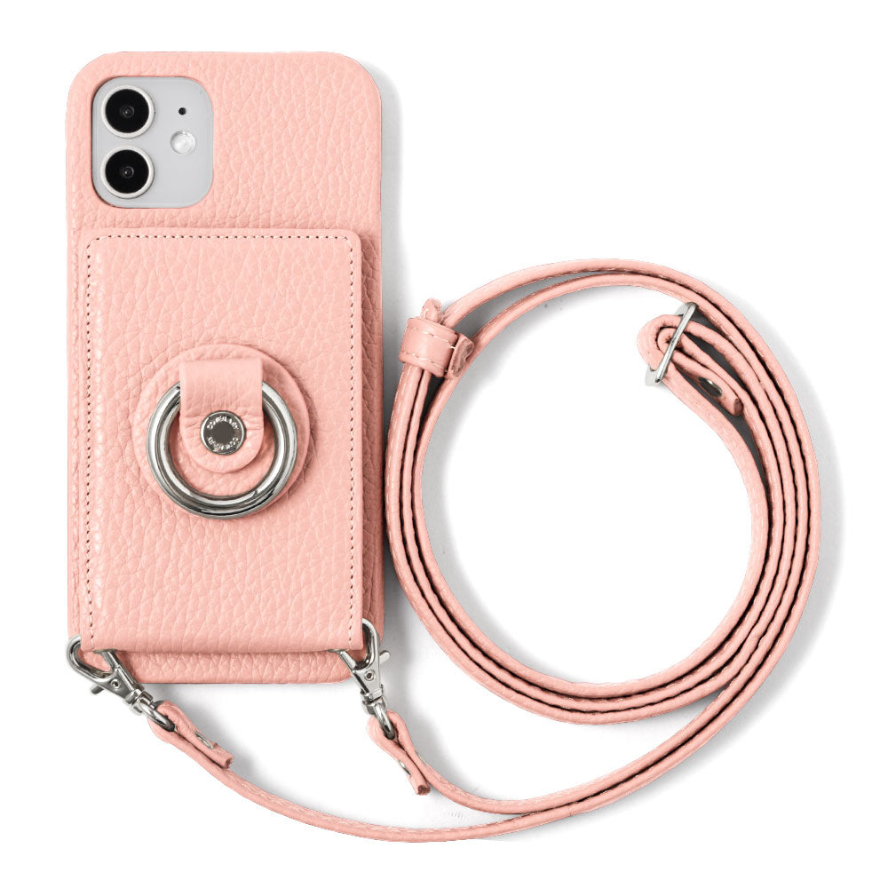 Genuine leather 32 colors Italian shrink leather with mirror & smartphone ring & shoulder strap attached back case for iPhone series