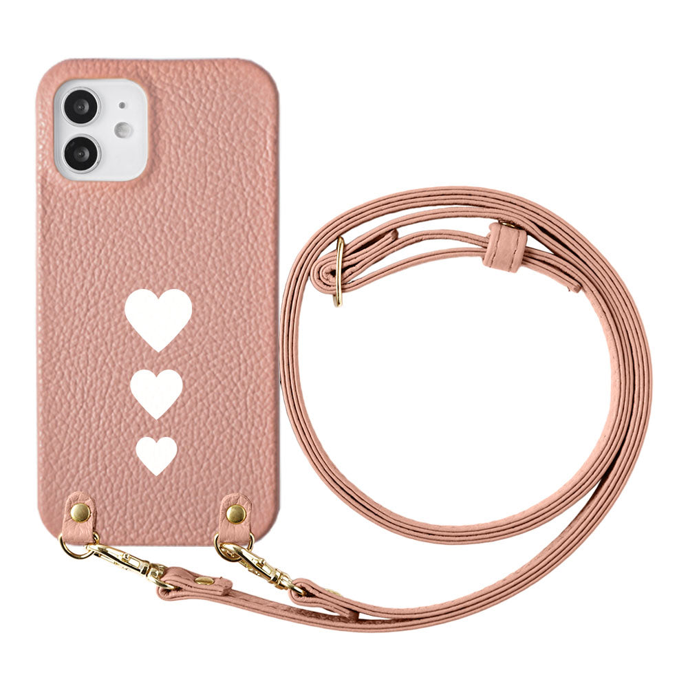 Genuine leather 32 colors Italian shrink leather heart pattern with shoulder strap back case