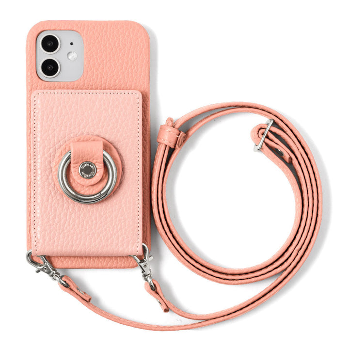 Genuine leather 32 colors Italian shrink leather with mirror & smartphone ring & shoulder strap attached back case for iPhone series