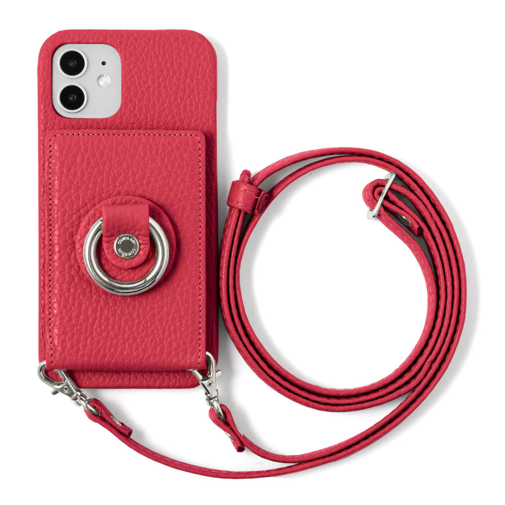 Genuine leather 32 colors Italian shrink leather with mirror & smartphone ring & shoulder strap attached back case for iPhone series