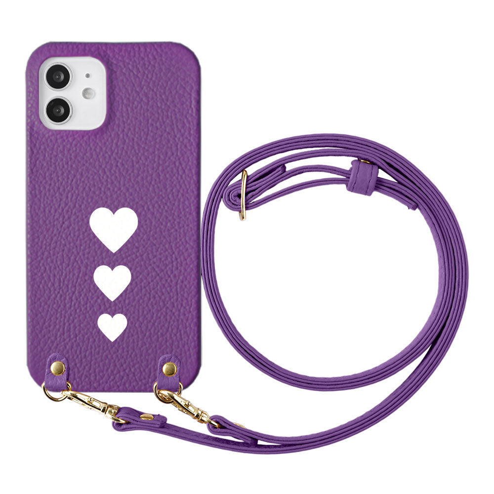 Cuir véritable 32 couleurs cuir italien grainé motif cœur avec bandoulière coque arrière série Galaxy