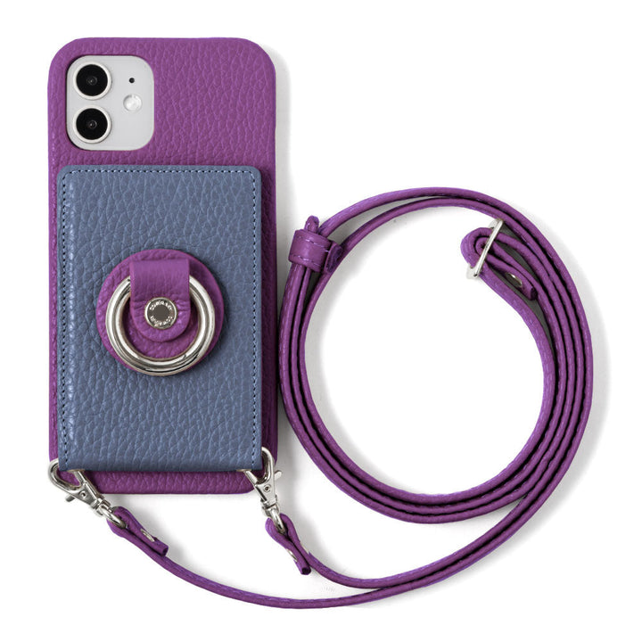 Genuine leather 32 colors Italian shrink leather with mirror & smartphone ring & shoulder strap attached back case for iPhone series