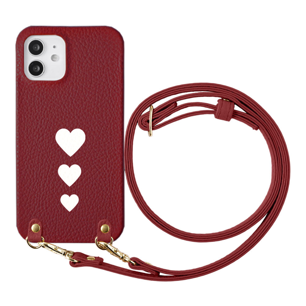 Cuir véritable 32 couleurs cuir italien grainé motif cœur avec bandoulière coque arrière série Galaxy