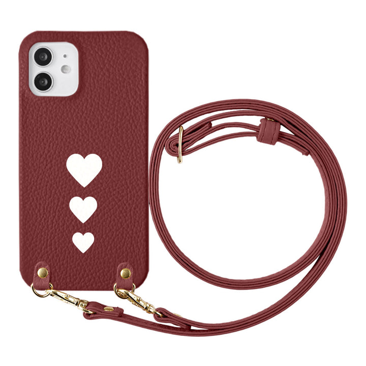 Genuine leather 32 colors Italian shrink leather heart pattern with shoulder strap back case