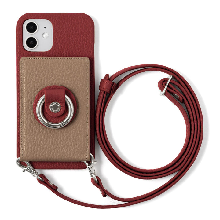 Genuine leather 32 colors Italian shrink leather with mirror & smartphone ring & shoulder strap attached back case for iPhone series