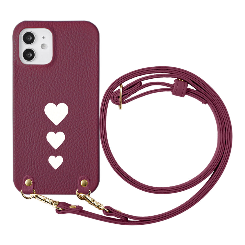 Genuine leather 32 colors Italian shrink leather heart pattern with shoulder strap back case