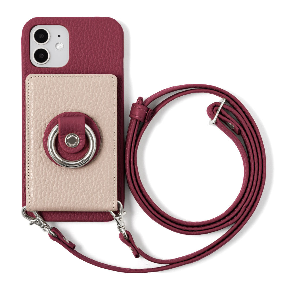 Genuine leather 32 colors Italian shrink leather with mirror & smartphone ring & shoulder strap attached back case for iPhone series