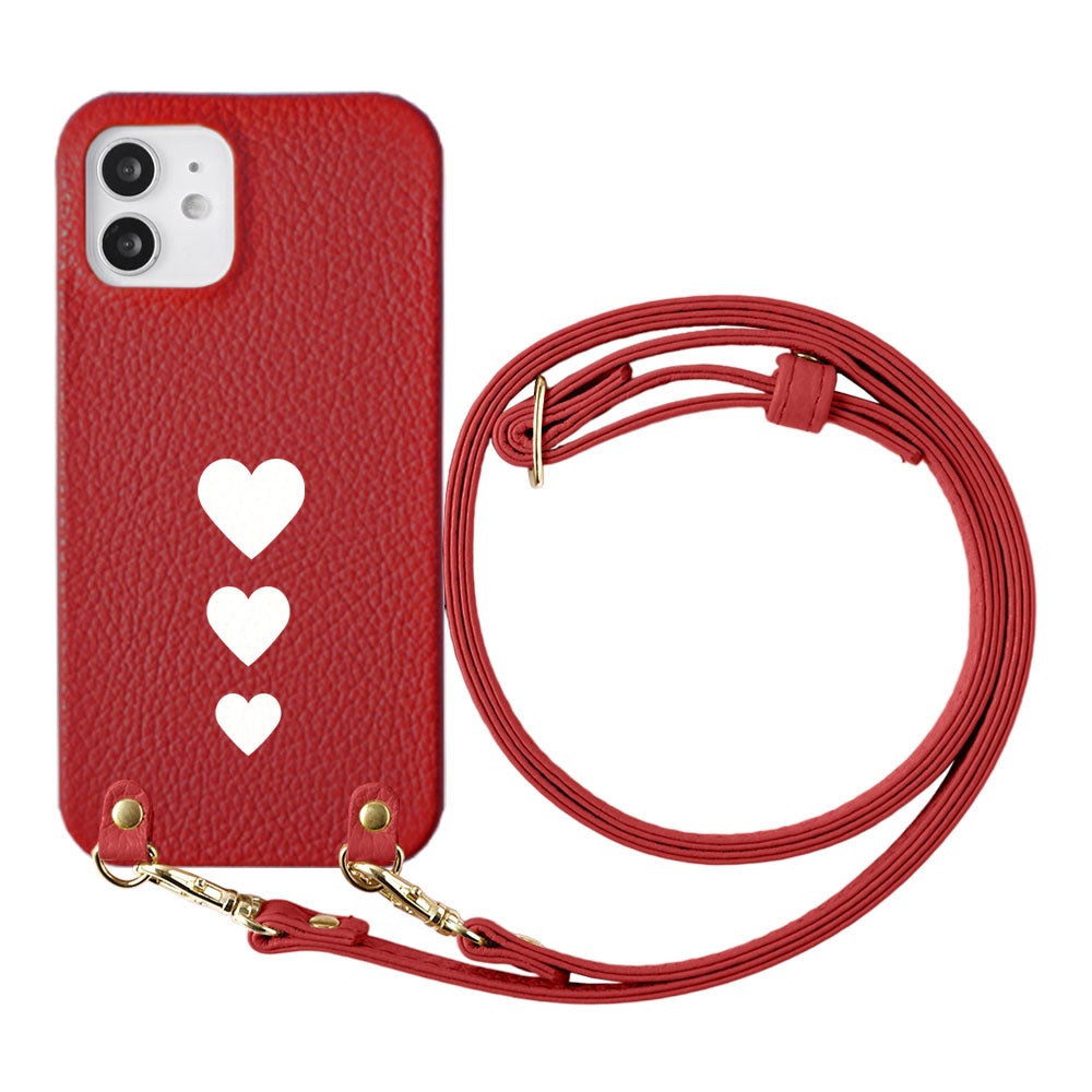 Cuir véritable 32 couleurs cuir italien grainé motif cœur avec bandoulière coque arrière série AQUOS