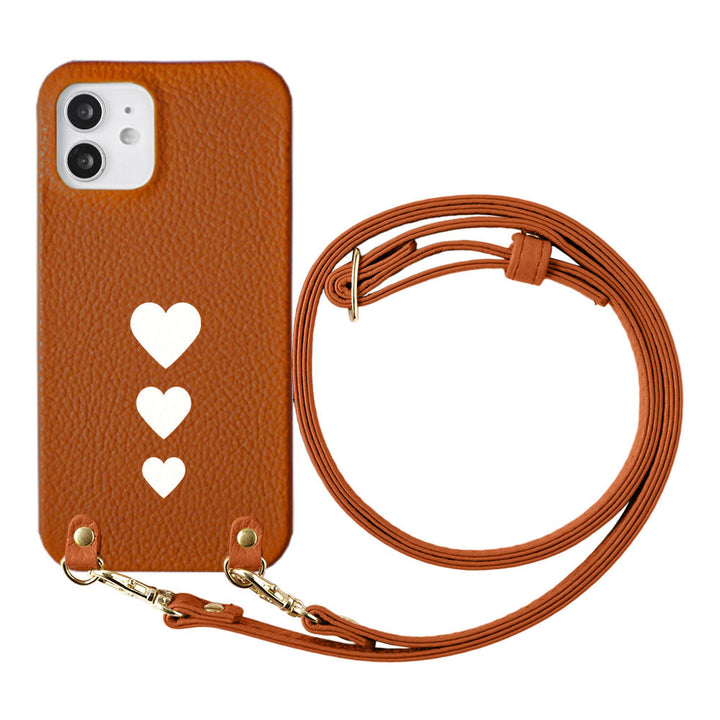 Cuir véritable 32 couleurs cuir italien grainé motif cœur avec bandoulière coque arrière série Galaxy