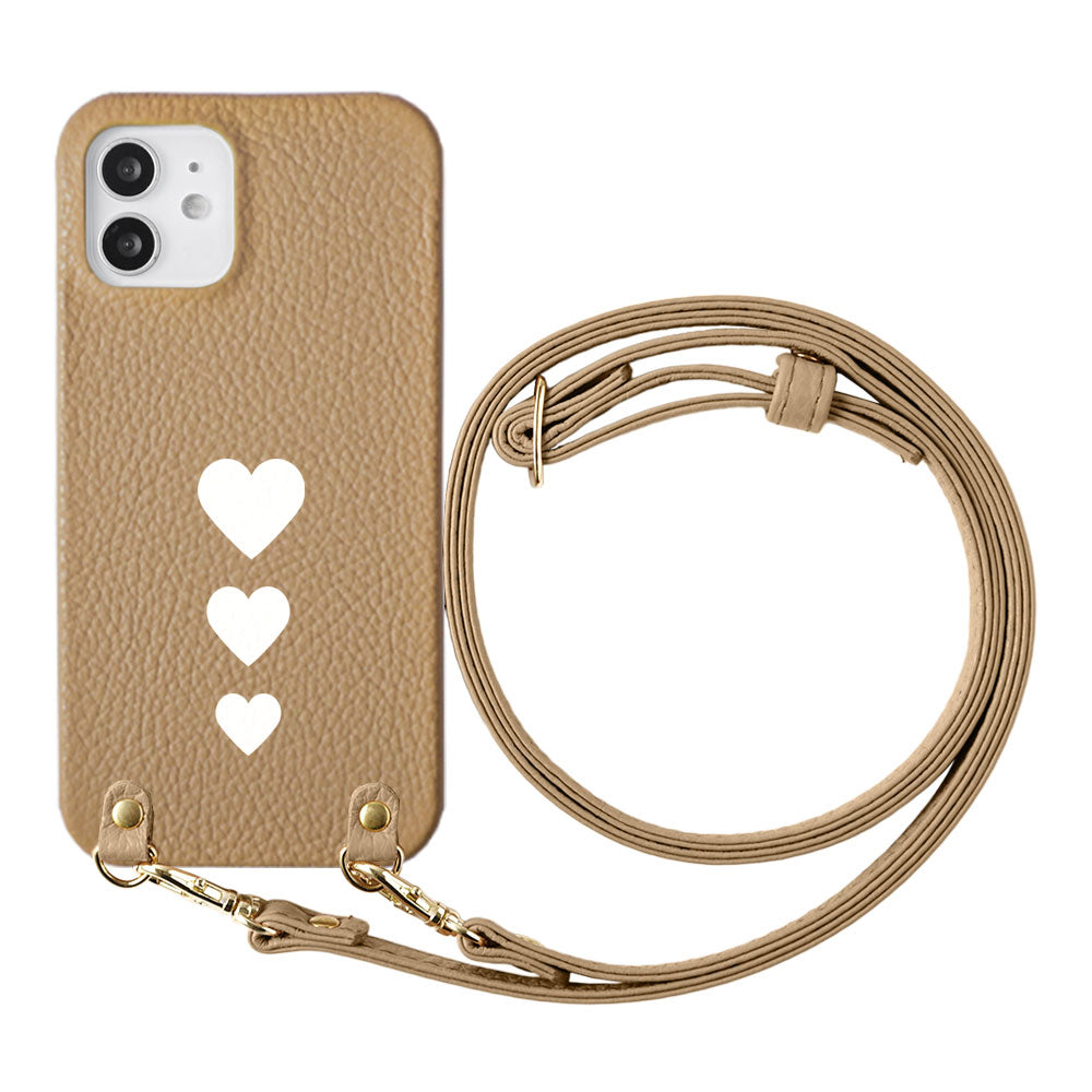 Genuine leather 32 colors Italian shrink leather heart pattern with shoulder strap back case