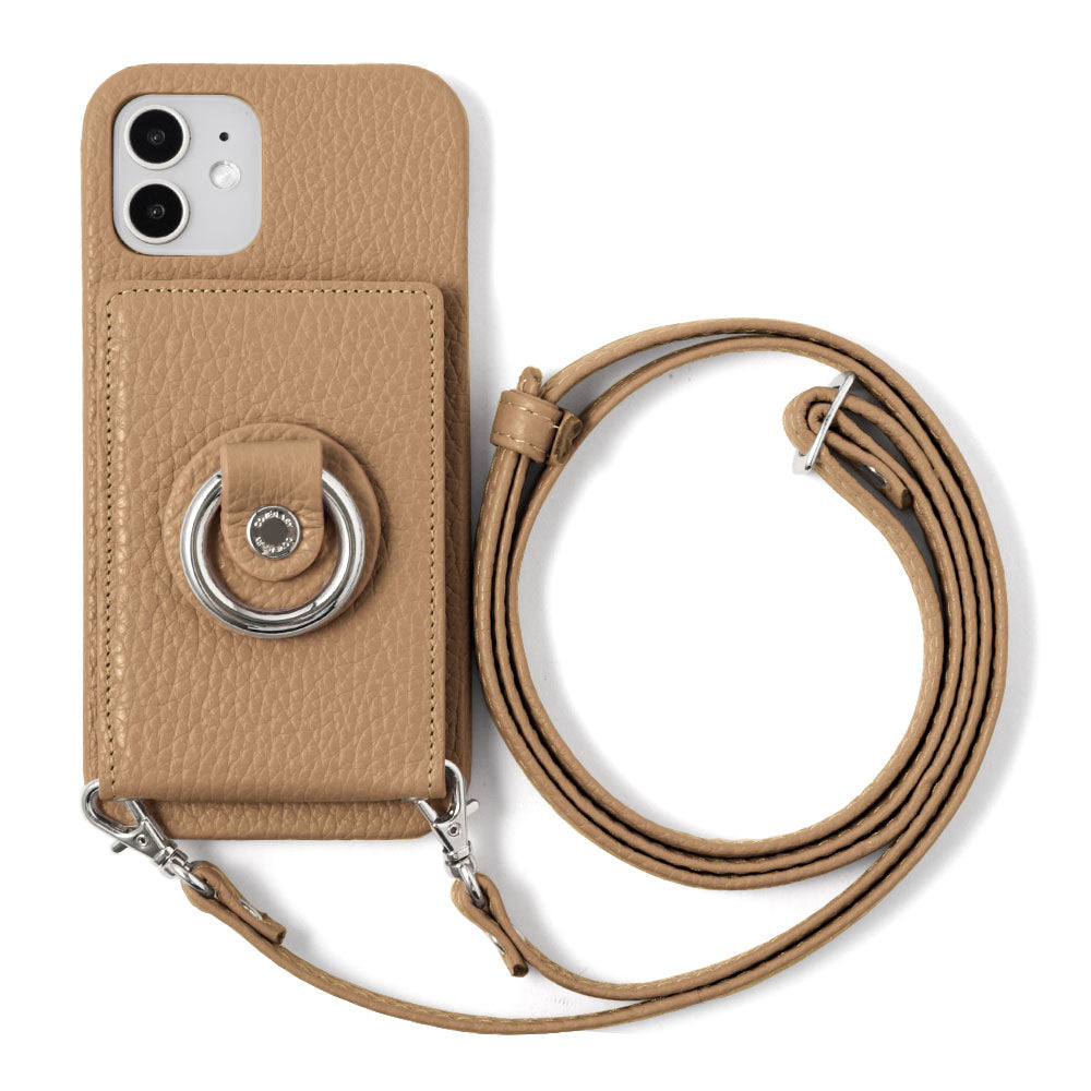 Genuine leather 32 colors Italian shrink leather with mirror & smartphone ring & shoulder strap attached back case Galaxy series