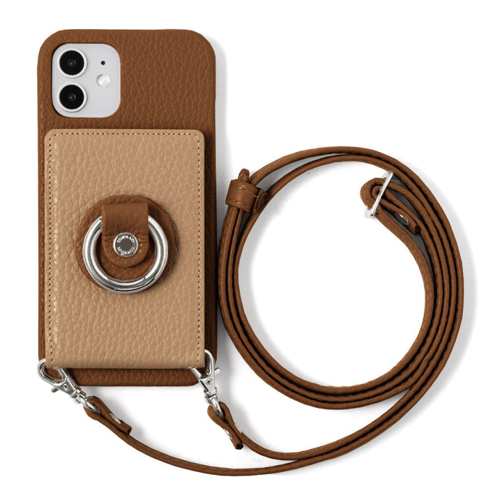 Genuine leather 32 colors Italian shrink leather with mirror & smartphone ring & shoulder strap attached back case Galaxy series