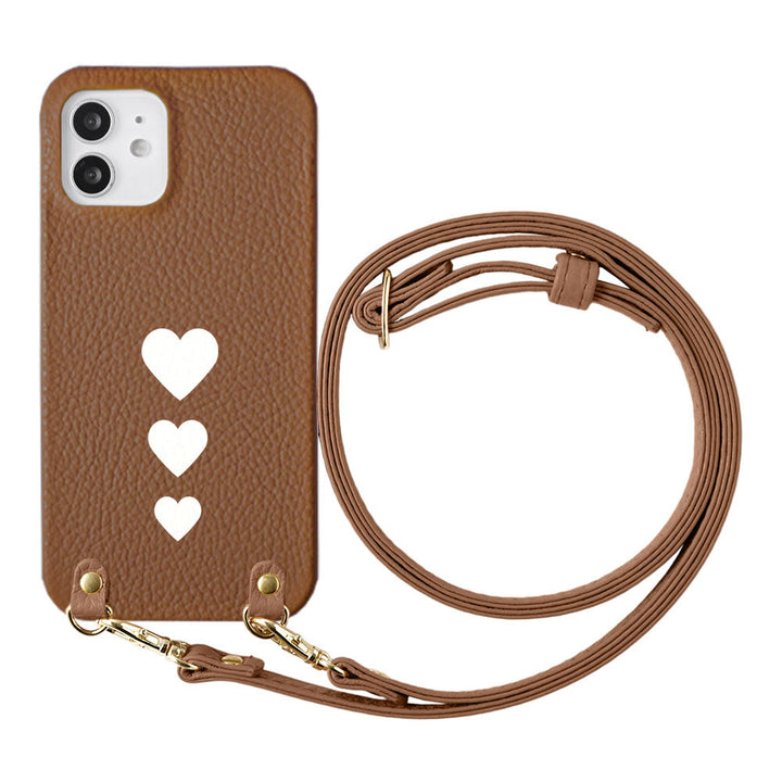 Cuir véritable 32 couleurs cuir italien grainé motif cœur avec bandoulière coque arrière série Galaxy