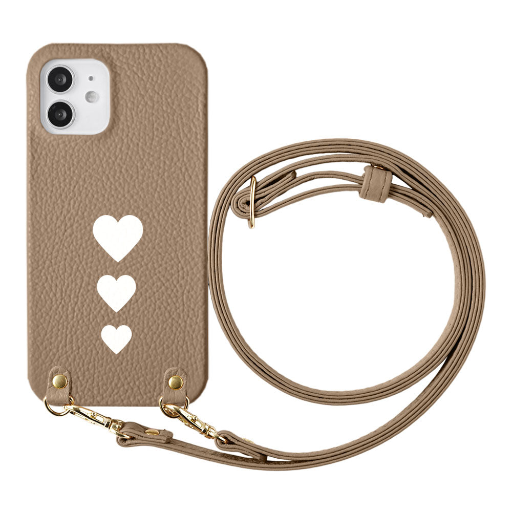 Cuir véritable 32 couleurs cuir italien grainé motif cœur avec bandoulière coque arrière série Galaxy