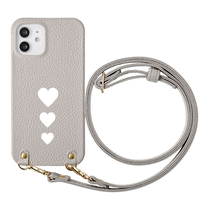 Cuir véritable 32 couleurs cuir italien grainé motif cœur avec bandoulière coque arrière série Galaxy