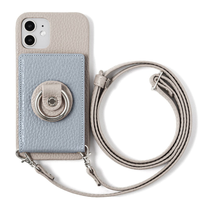 Genuine leather 32 colors Italian shrink leather with mirror & smartphone ring & shoulder strap attached back case for iPhone series