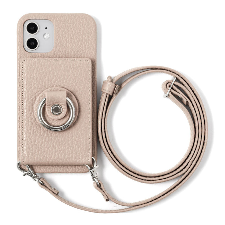 Genuine leather 32 colors Italian shrink leather with mirror & smartphone ring & shoulder strap attached back case for iPhone series