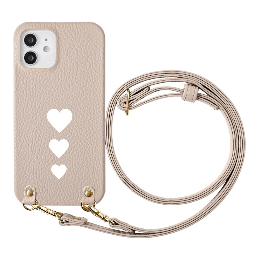 Cuir véritable 32 couleurs cuir italien grainé motif cœur avec bandoulière coque arrière série Galaxy