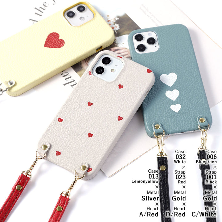 Genuine leather 32 colors Italian shrink leather heart pattern with shoulder strap back case