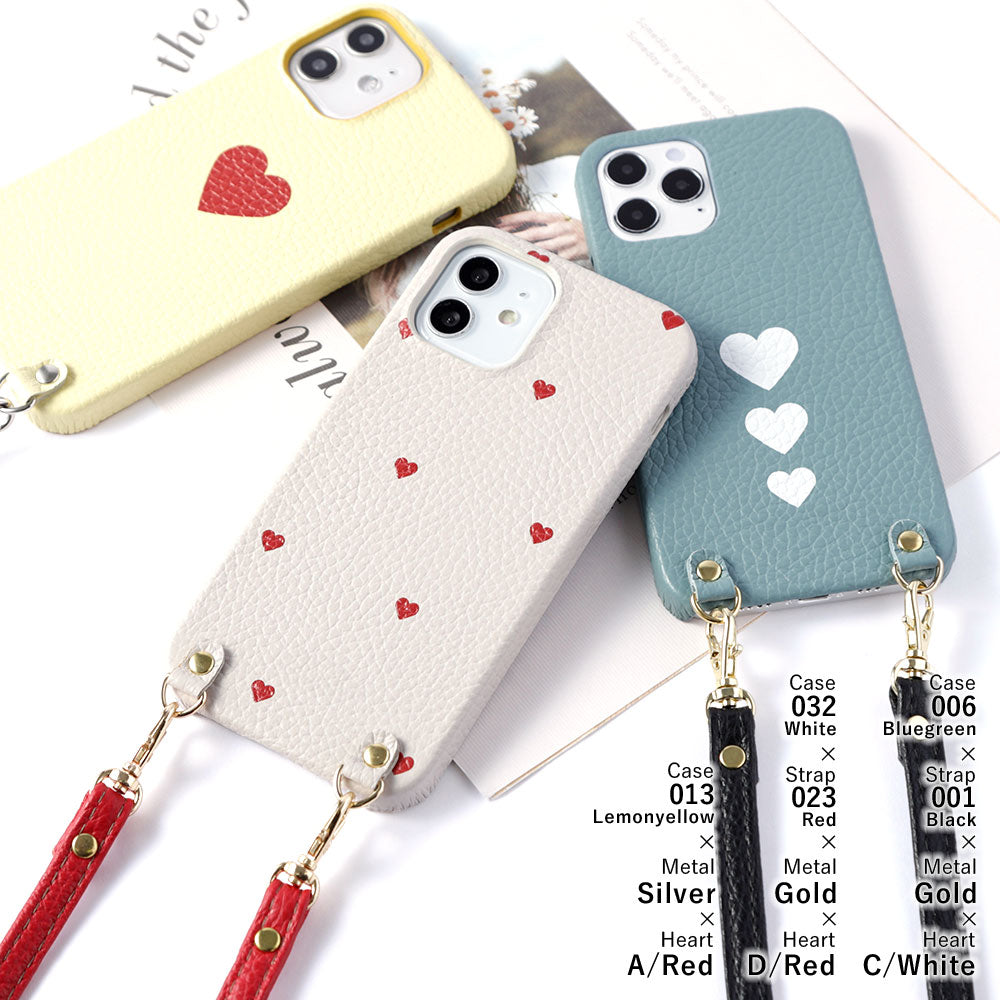 Cuir véritable 32 couleurs cuir italien grainé motif cœur avec bandoulière coque arrière série AQUOS