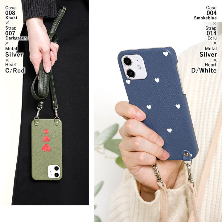 Cuir véritable 32 couleurs cuir italien grainé motif cœur avec bandoulière coque arrière série AQUOS