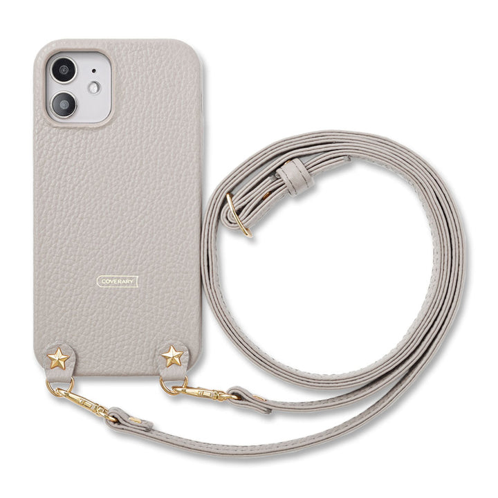 本革 32色 イタリアンシュリンクレザー スタースタッズ ショルダーストラップ付き 背面ケース iPhoneシリーズ