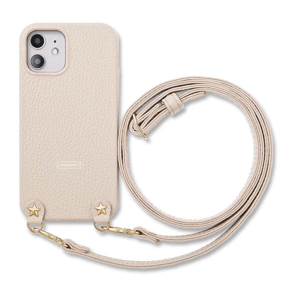 本革 32色 イタリアンシュリンクレザー スタースタッズ ショルダーストラップ付き 背面ケース iPhoneシリーズ