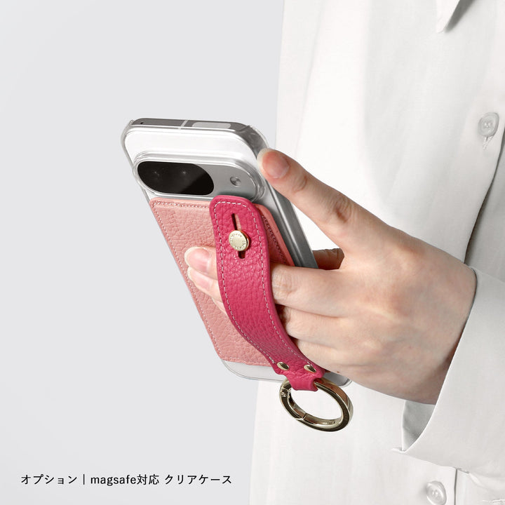 MagSafe-Compatible Genuine Leather TPU Back Case, Compatible with All Models, Card Pocket &amp; Hand Strap Set, 32 Colors, Italian Shrink Leather