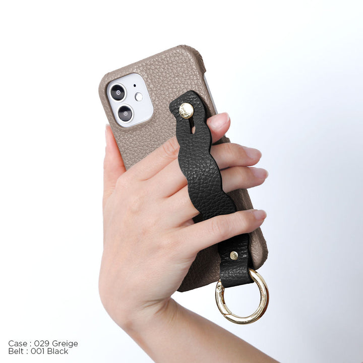 本革 32色 イタリアンシュリンクレザー うねうねハンドベルト付き 背面ケース iPhoneシリーズ