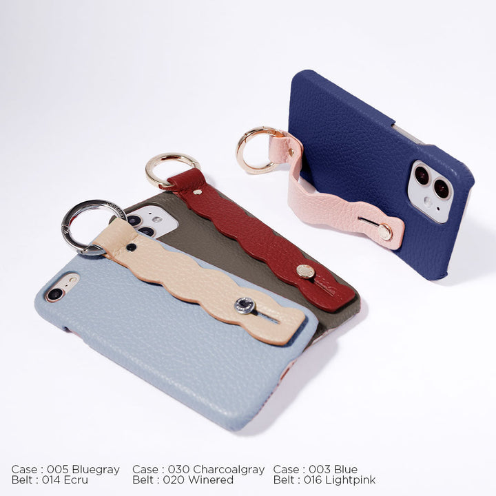 本革 32色 イタリアンシュリンクレザー うねうねハンドベルト付き 背面ケース iPhoneシリーズ
