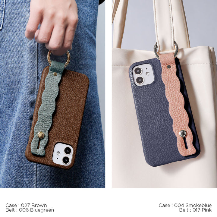 本革 32色 イタリアンシュリンクレザー うねうねハンドベルト付き 背面ケース