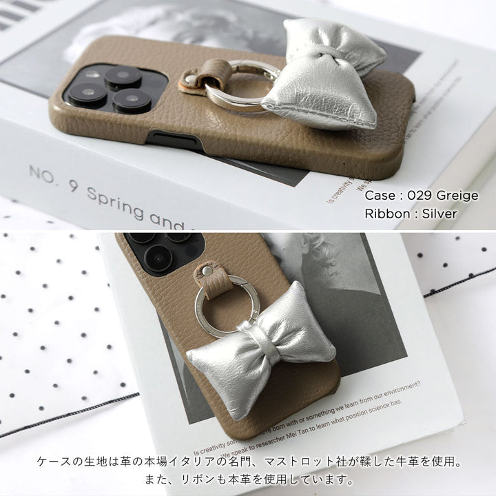 本革 32色 イタリアンシュリンクレザー 中綿リボンスマホリング付き 背面ケース Galaxyシリーズ