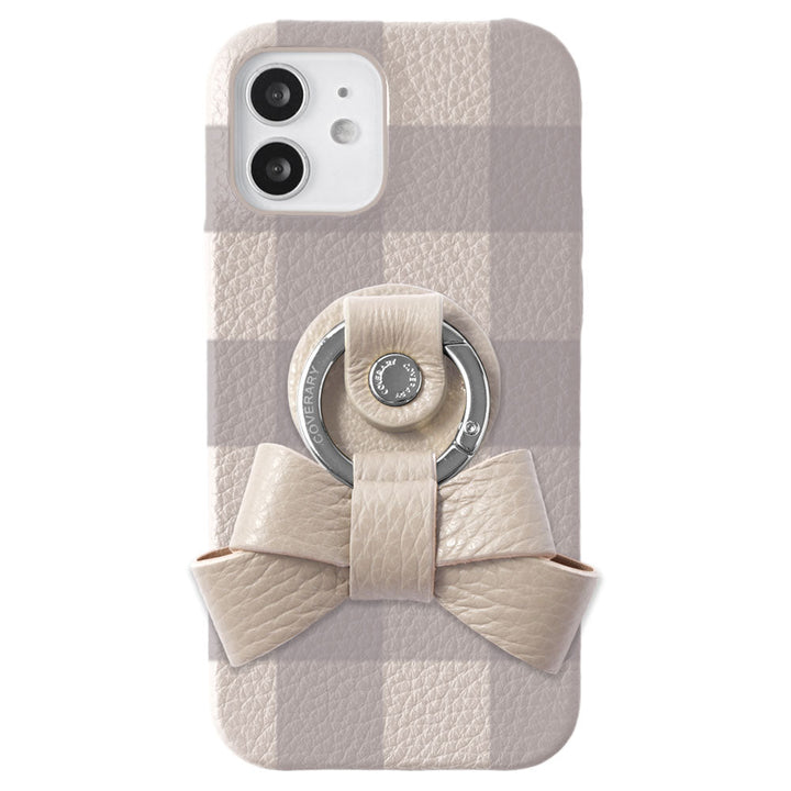 Cuir véritable 32 couleurs cuir italien grainé motif vichy anneau smartphone ruban coque arrière série iPhone