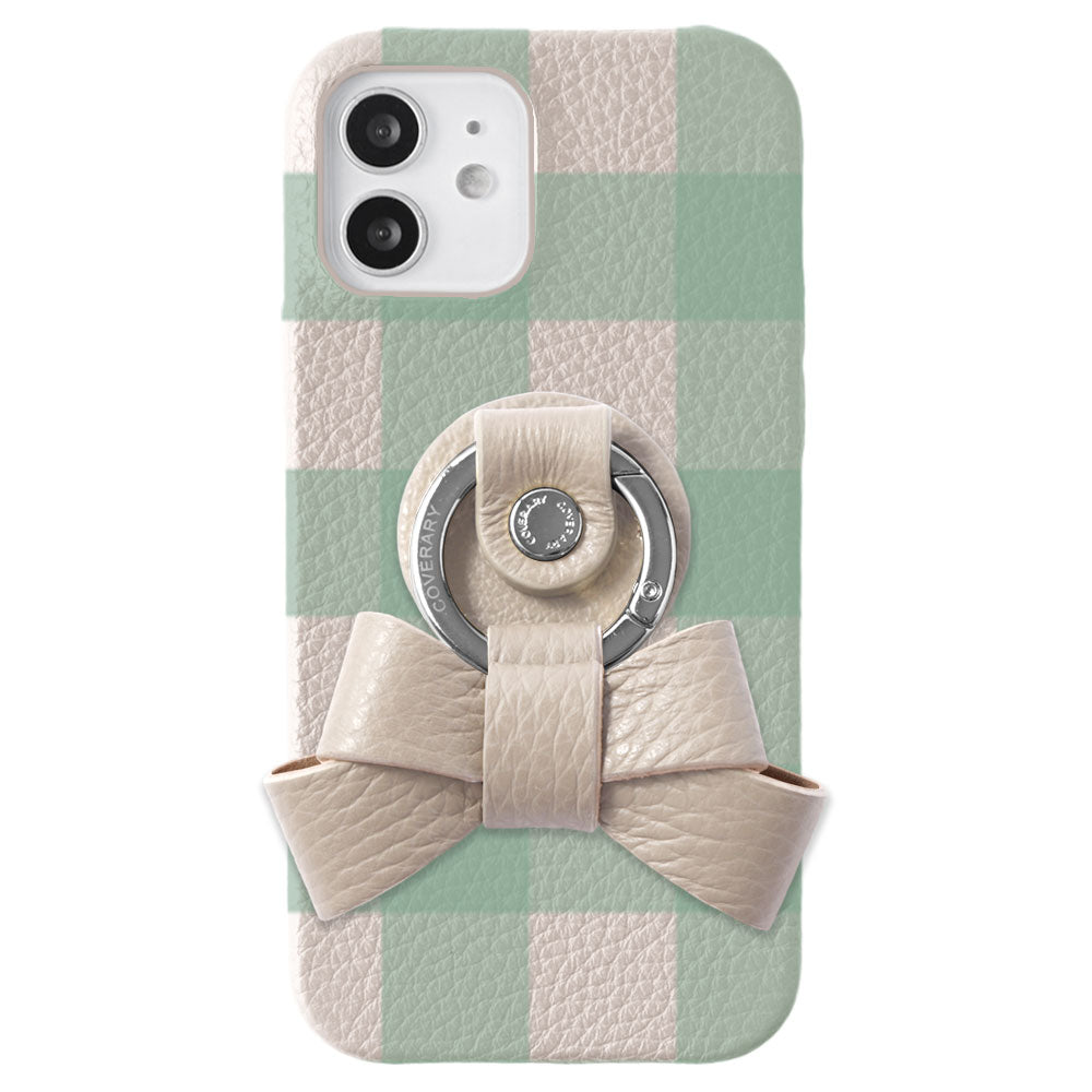 Genuine leather 32 colors Italian shrink leather gingham check pattern ribbon smartphone ring back case Galaxy series