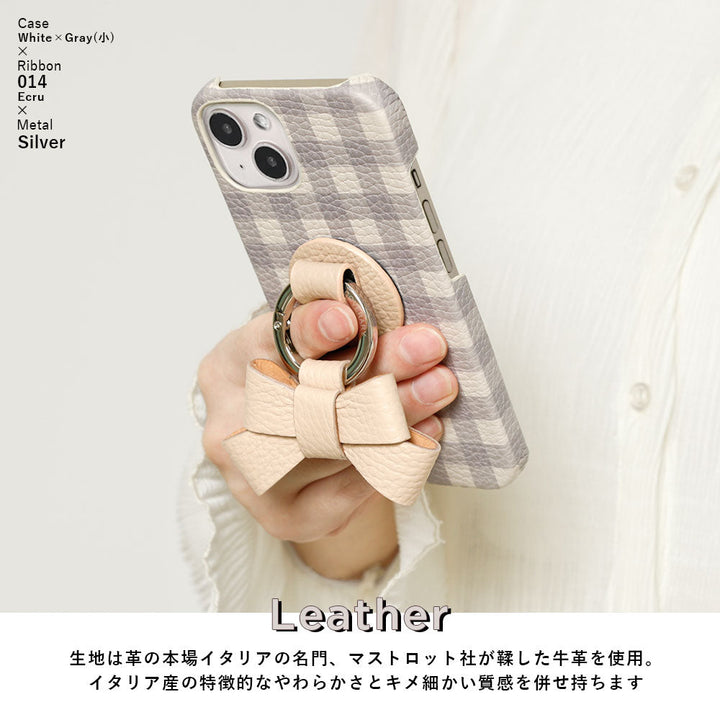 Cuir véritable 32 couleurs cuir italien grainé motif vichy anneau smartphone ruban coque arrière série iPhone