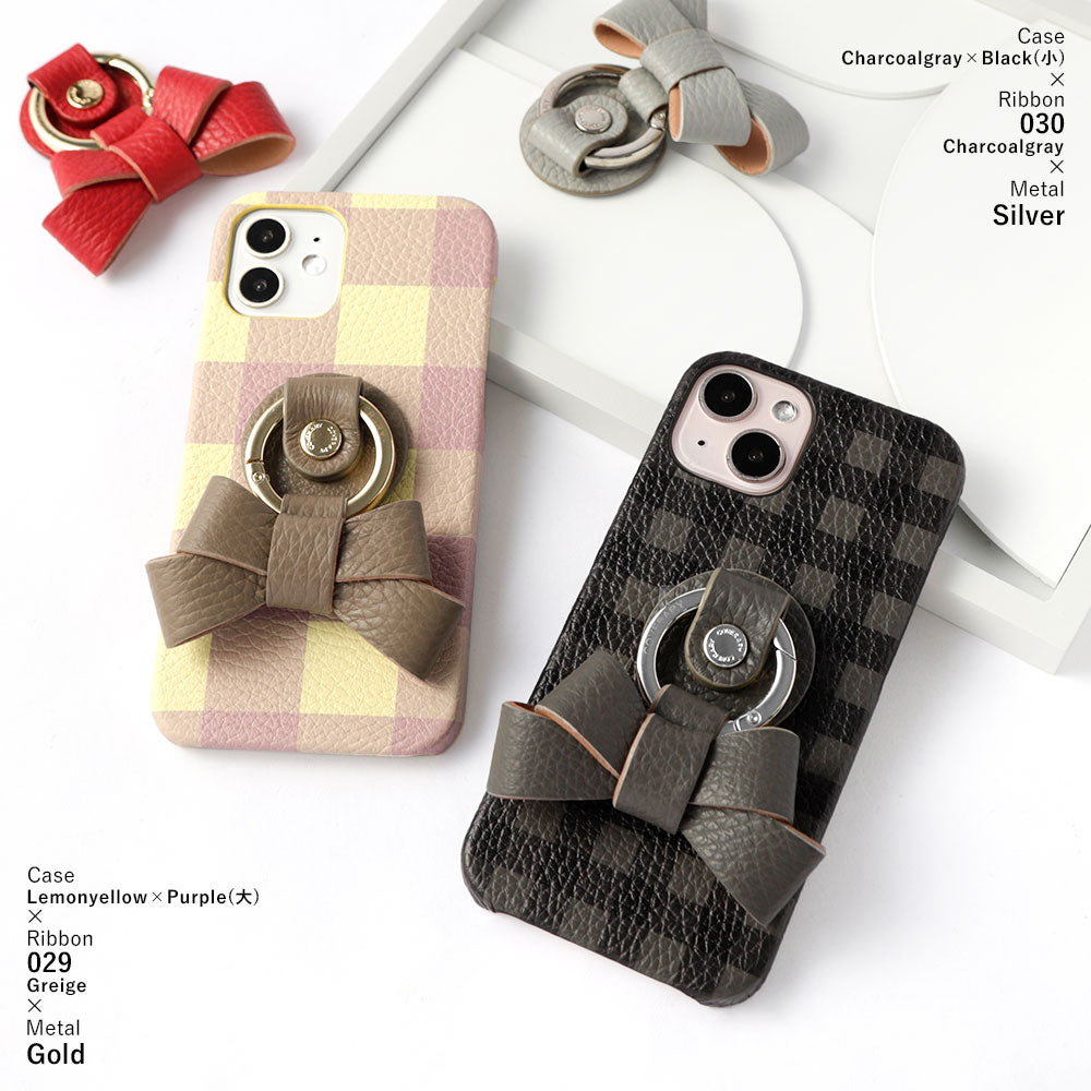 Cuir véritable 32 couleurs cuir italien grainé motif vichy anneau smartphone ruban coque arrière