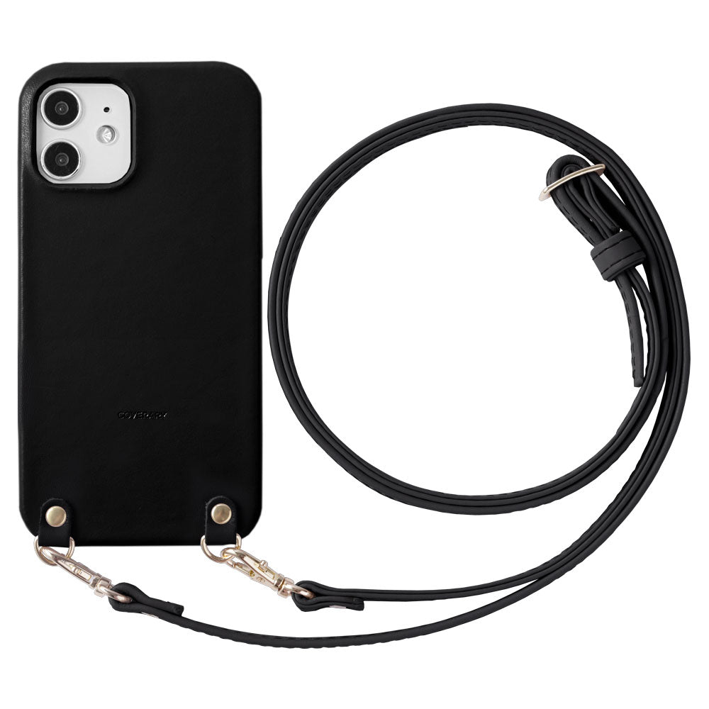Étui arrière en cuir véritable original Domani lisse avec bandoulière pour la série iPhone