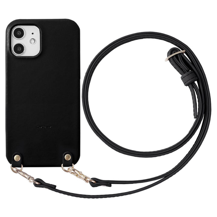 Étui arrière en cuir véritable original Domani lisse avec bandoulière pour la série iPhone