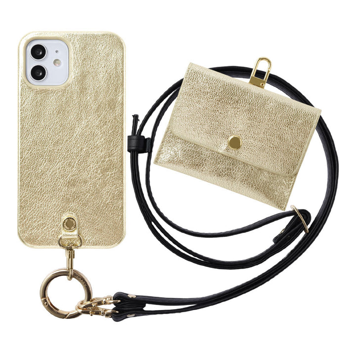 Cuir métallisé Cuir véritable Ensemble de 3 pièces A avec étui à accessoires et bandoulière à anneau Étui arrière Série AQUOS