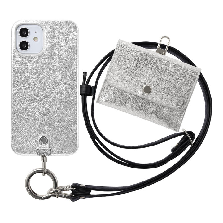 Foil leather genuine leather 3-piece set A accessory case & ring shoulder strap included back case
