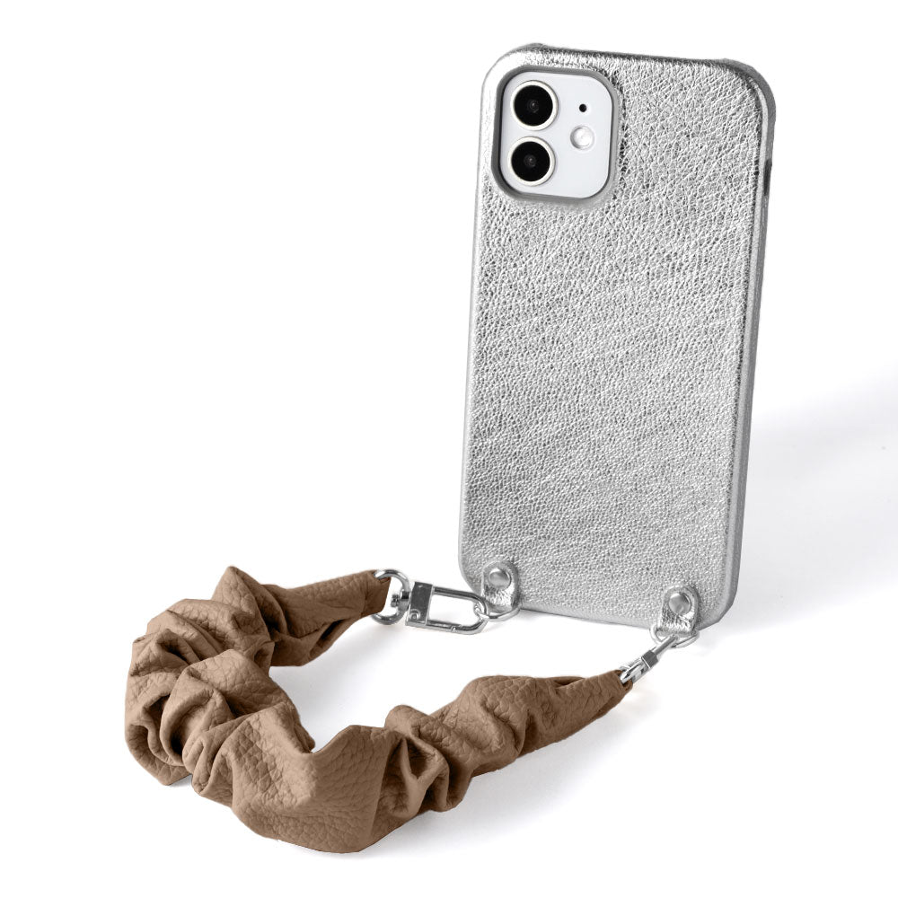 Genuine leather foil leather scrunchie-style short strap attached back case AQUOS series