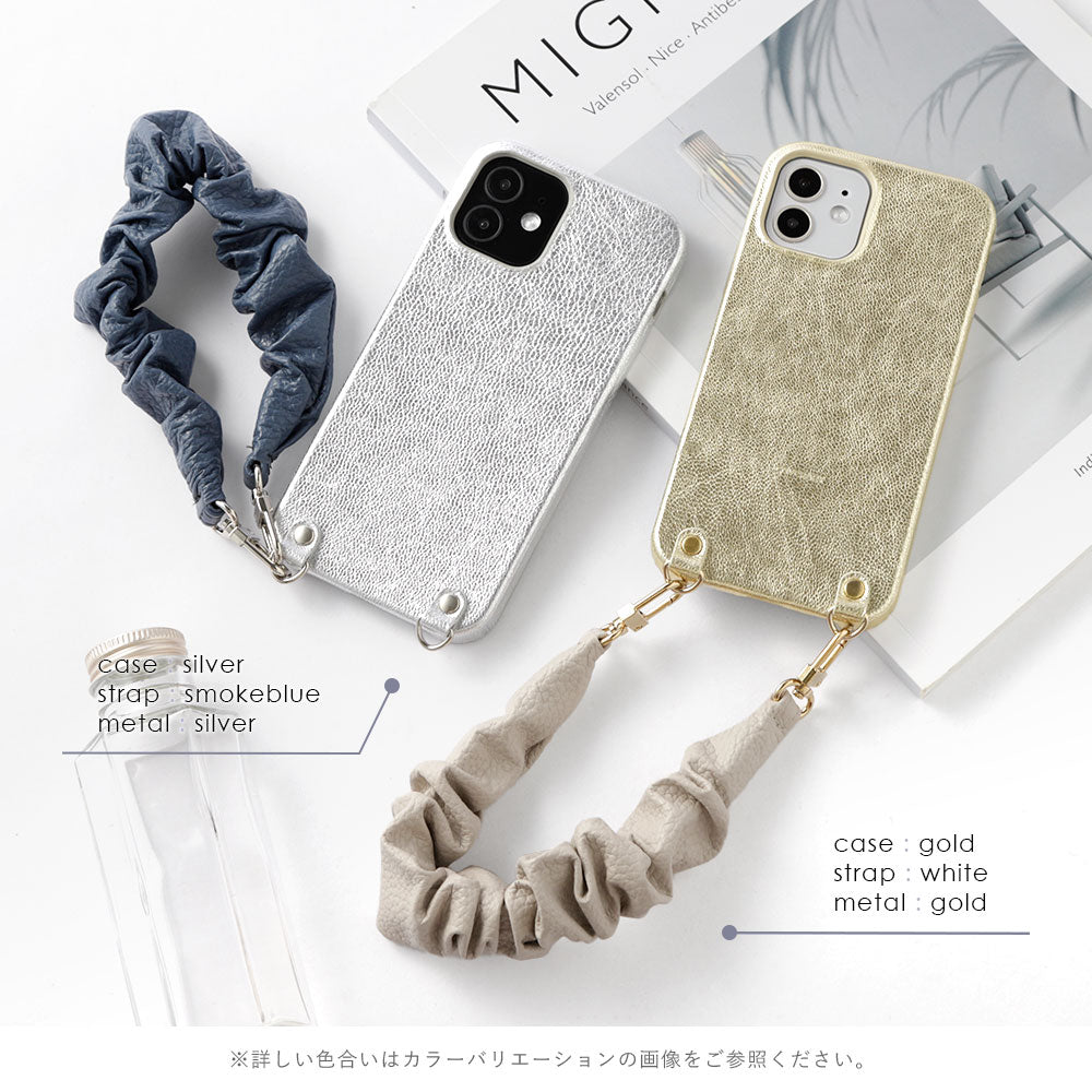 Genuine leather foil leather scrunchie-style short strap attached back case AQUOS series