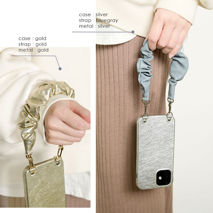 Genuine leather foil leather scrunchie-style short strap attached back case for Google Pixel series