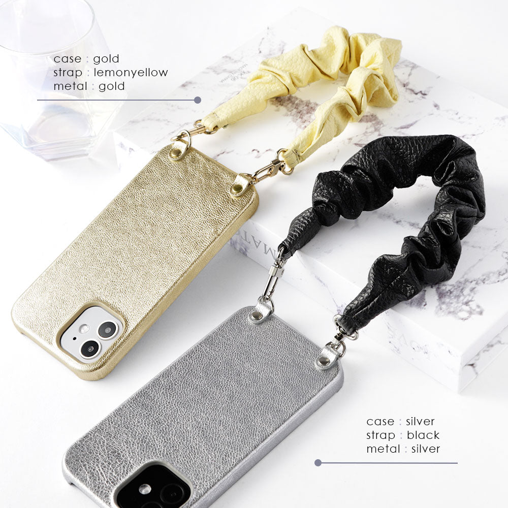 Genuine leather foil leather scrunchie-style short strap attached back case AQUOS series