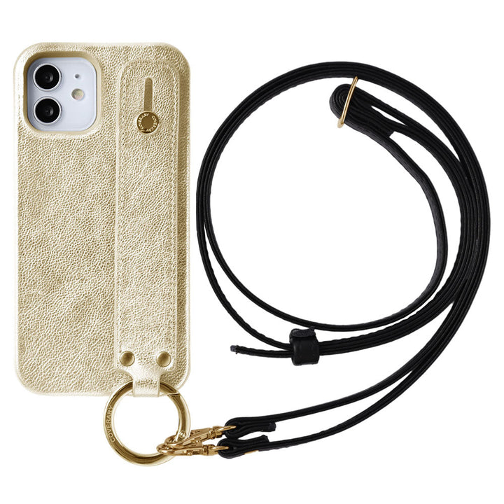 Étui arrière en cuir véritable avec ceinture à main et sangle d'épaule en cuir métallisé pour la série AQUOS