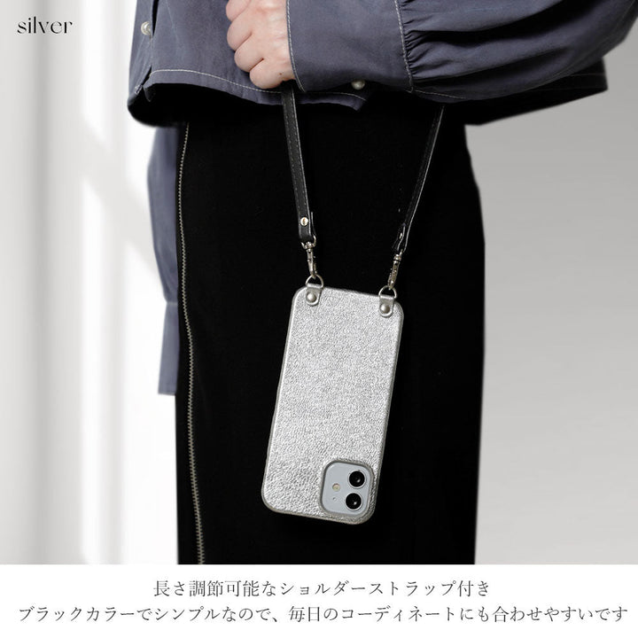 Genuine leather foil leather shoulder strap attached back case for iPhone series