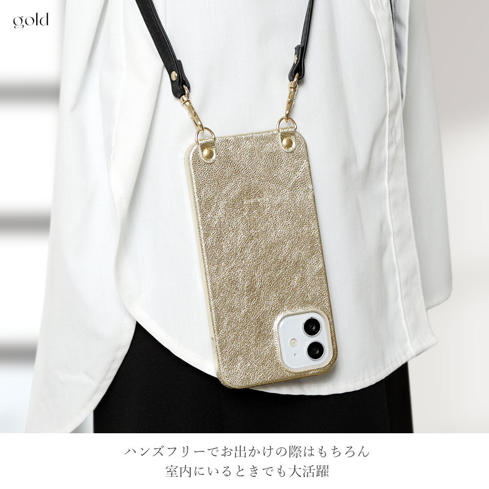 本革 箔レザー ショルダーストラップ付き 背面ケース Galaxyシリーズ