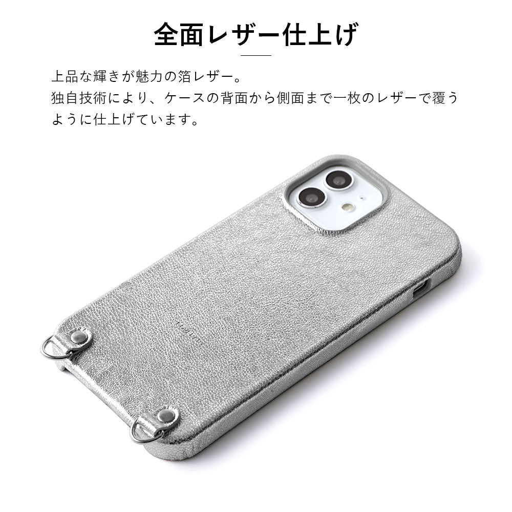 Genuine leather foil leather shoulder strap attached back case for iPhone series