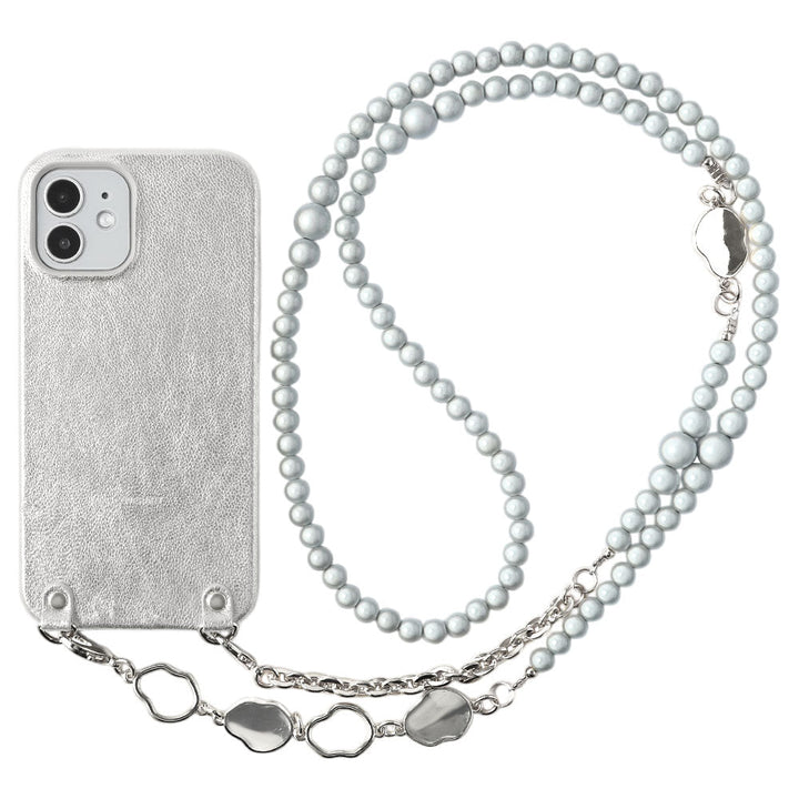Cuir véritable, cuir métallisé, bandoulière chaîne avec perles, coque arrière pour la série Galaxy